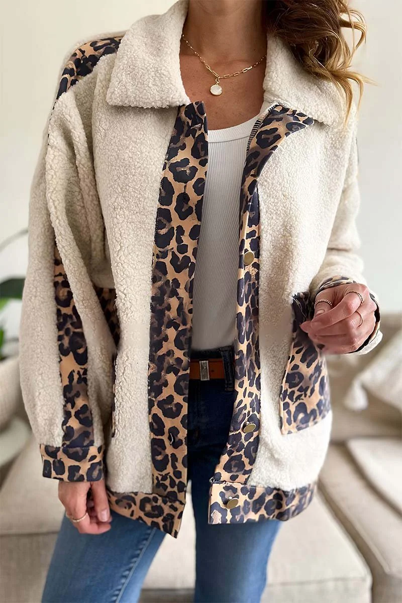 Women's Leopard Patchwork Plush Lapel Jacket
