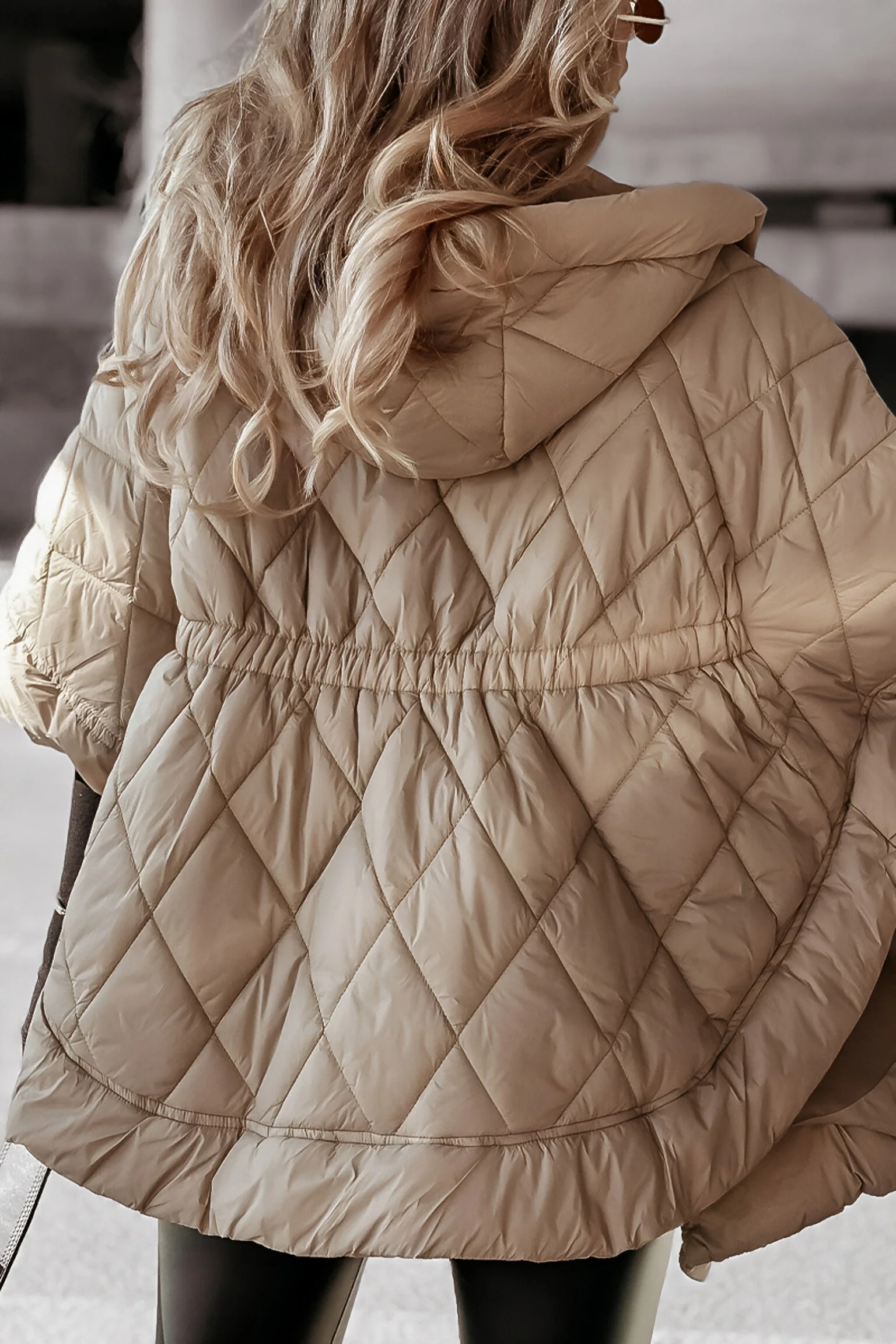 Women's Hooded Mid-sleeve Cape-style Cotton Coat